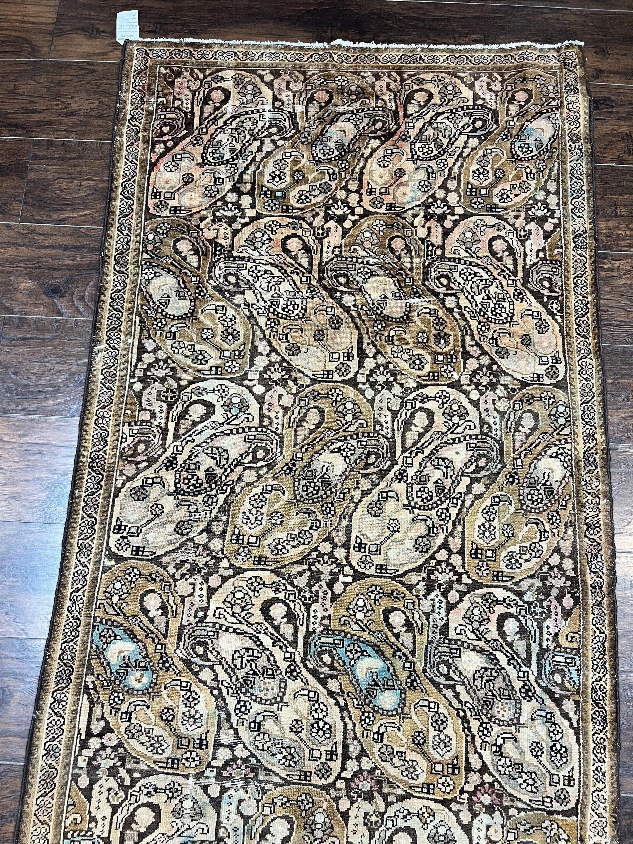 Antique Persian Malayer Runner Rug 3x16, Repeated Boteh Paisley Design, Rare Rug, 1920s Antique Oriental Carpet, Wool Handmade Hand Knotted 3 x 16 ft Rug by Jewel Rugs