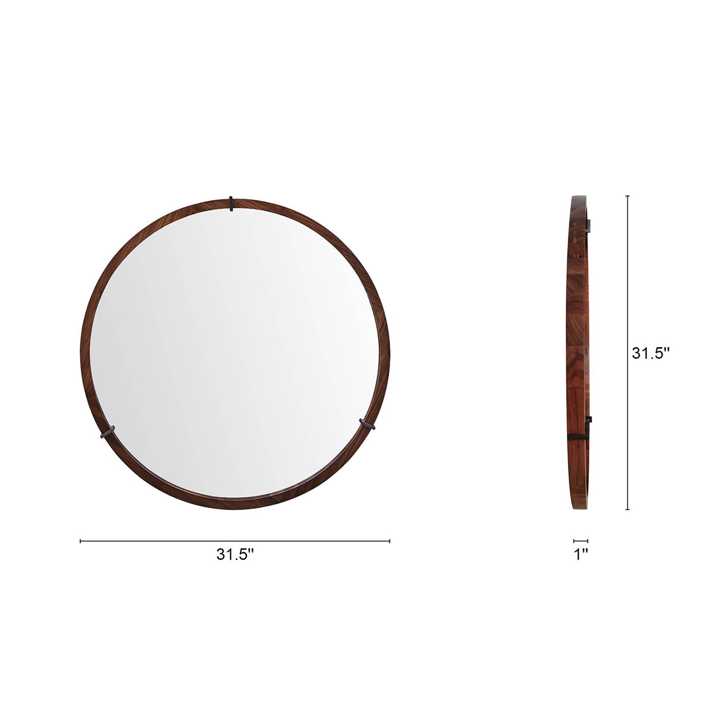 Hausen - Mid-Century Modern Round Accent Wall Mirror - Brown Walnut by HouseOfZazla