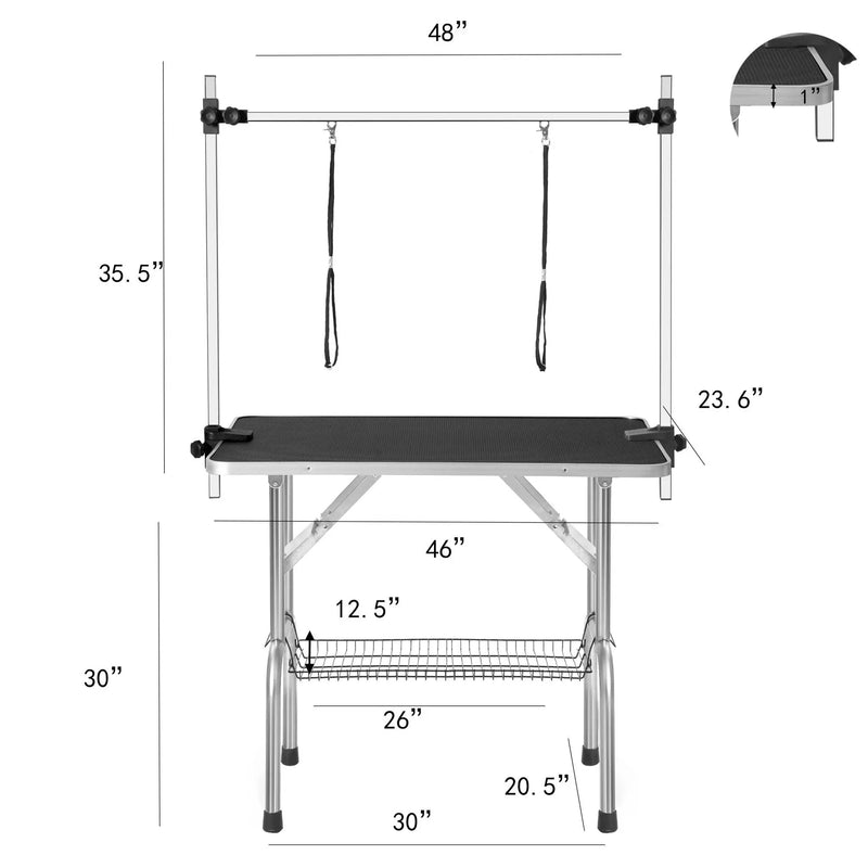 Professional Dog Pet Grooming Table Large Adjustable Heavy Duty Portable With Arm & Noose & Mesh Tray - Black by HouseOfZazla