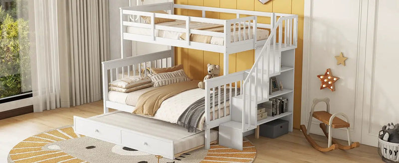 Bunk Bed With Twin Size Trundle, Storage And Guard Rail For Bedroom by HouseOfZazla