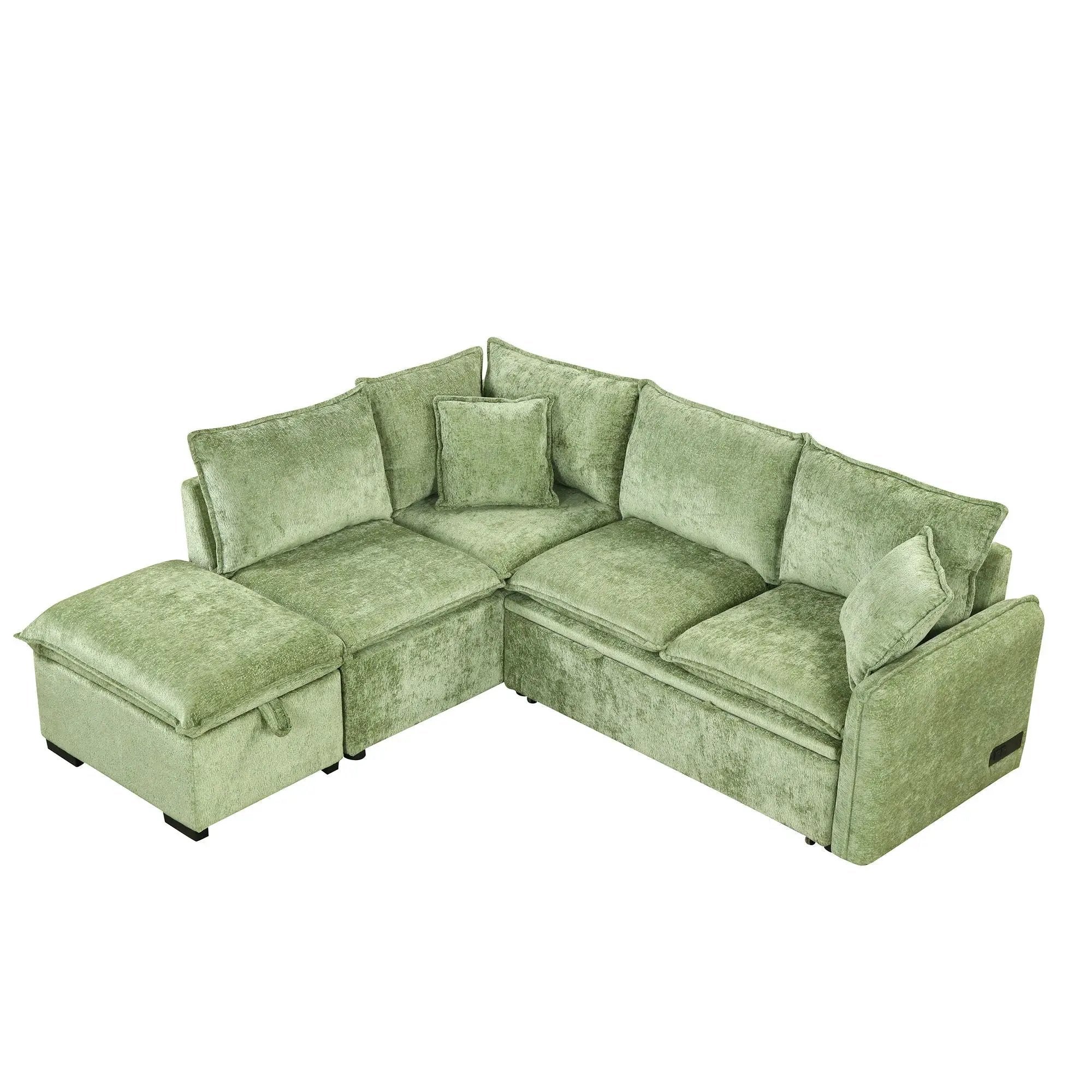Convertible Sofa Bed Sectional Sofa Sleeper L-Shaped Sofa With A Storage Ottoman, Two Pillows, Two Power Sockets And Two USB Ports For Living Room by Unique Piece Furniture