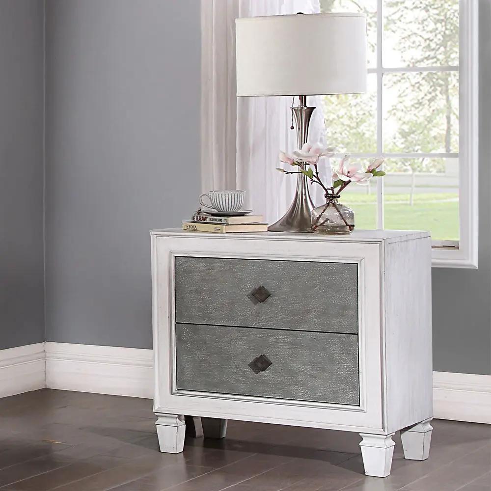 Katia - Nightstand - Rustic Gray & Weathered White by Unique Piece Furniture