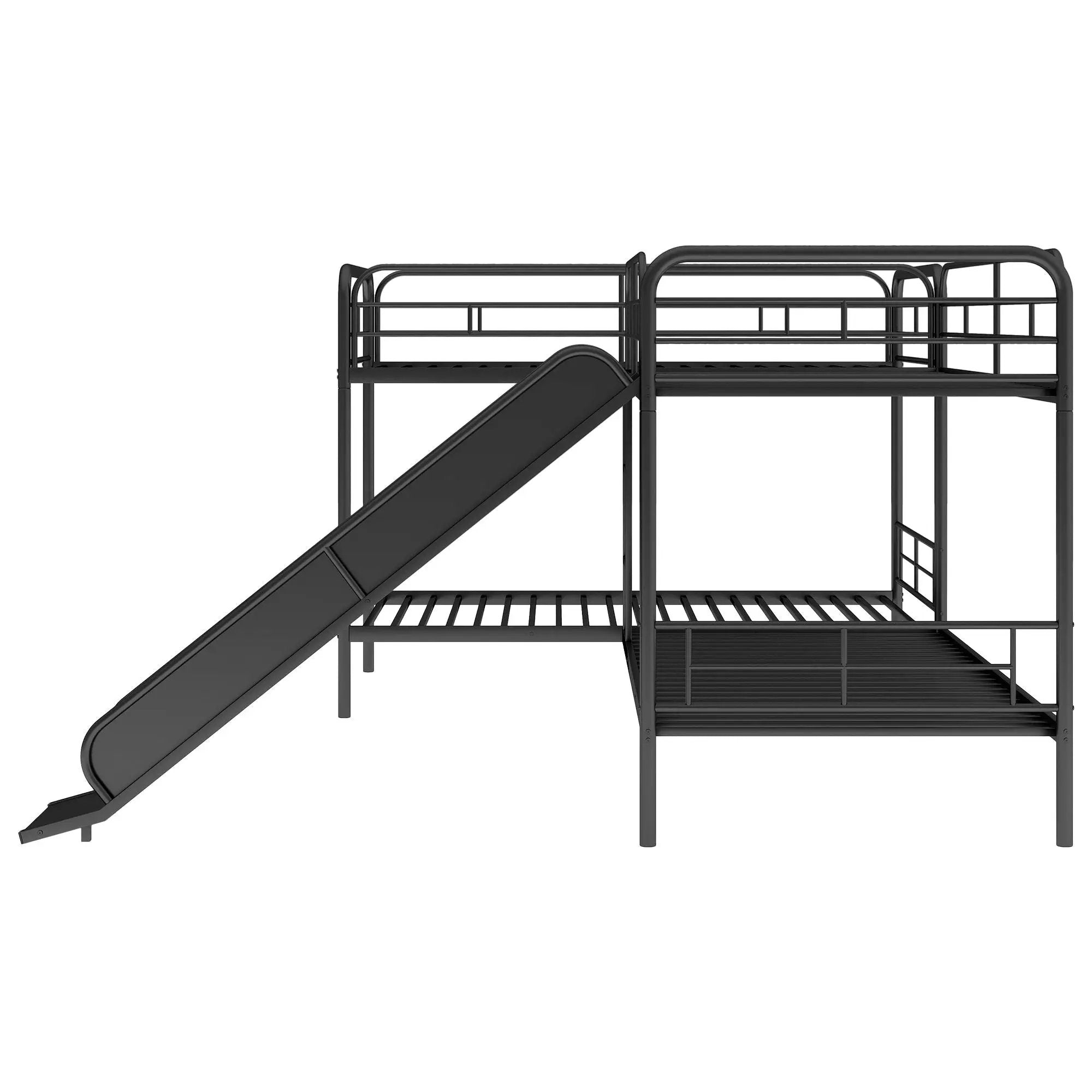 Mission Style Twin Size L-Shaped Bunk Bed With Slide And Ladder - Black by Unique Piece Furniture