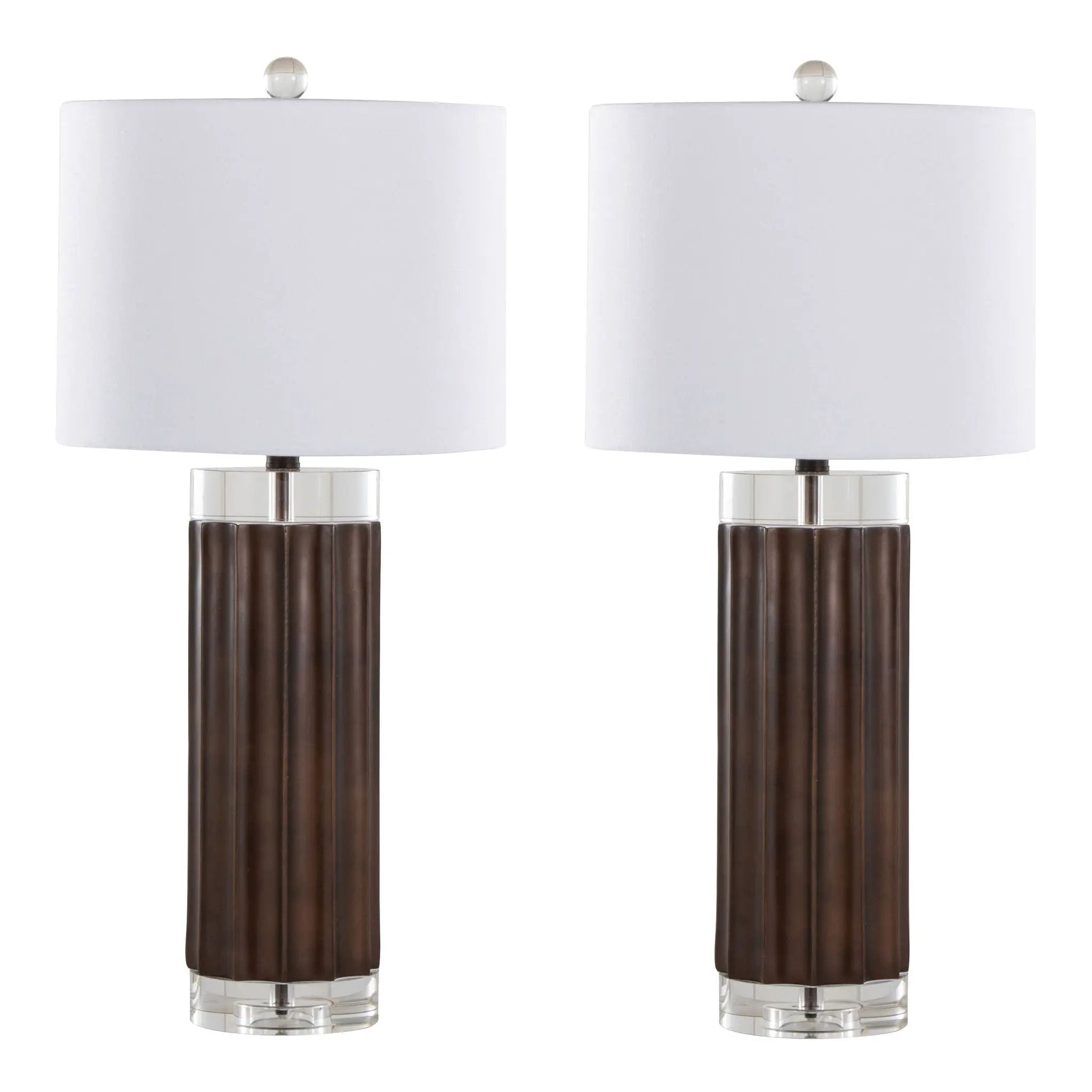 Cylinder - Fluted Contemporary Table Lamp (Set of 2) - Brown / Clear / White by HouseOfZazla