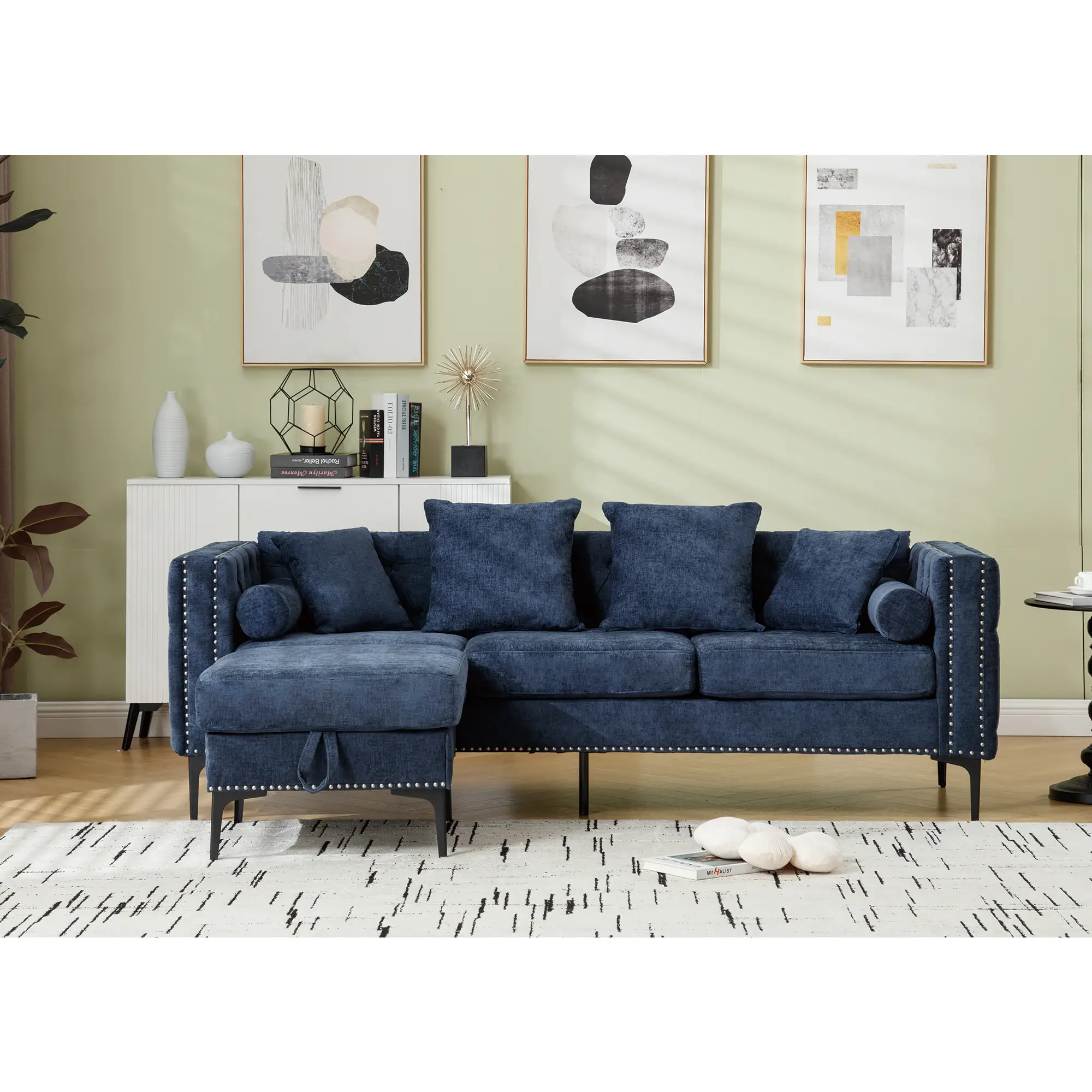 L Shaped Sectional Convertible Sofa with Storage Ottoman and Modern Tufted style by BLAKHOM