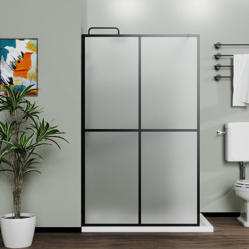 Shower Screen Door Frost Tempered Glass - Black by HouseOfZazla