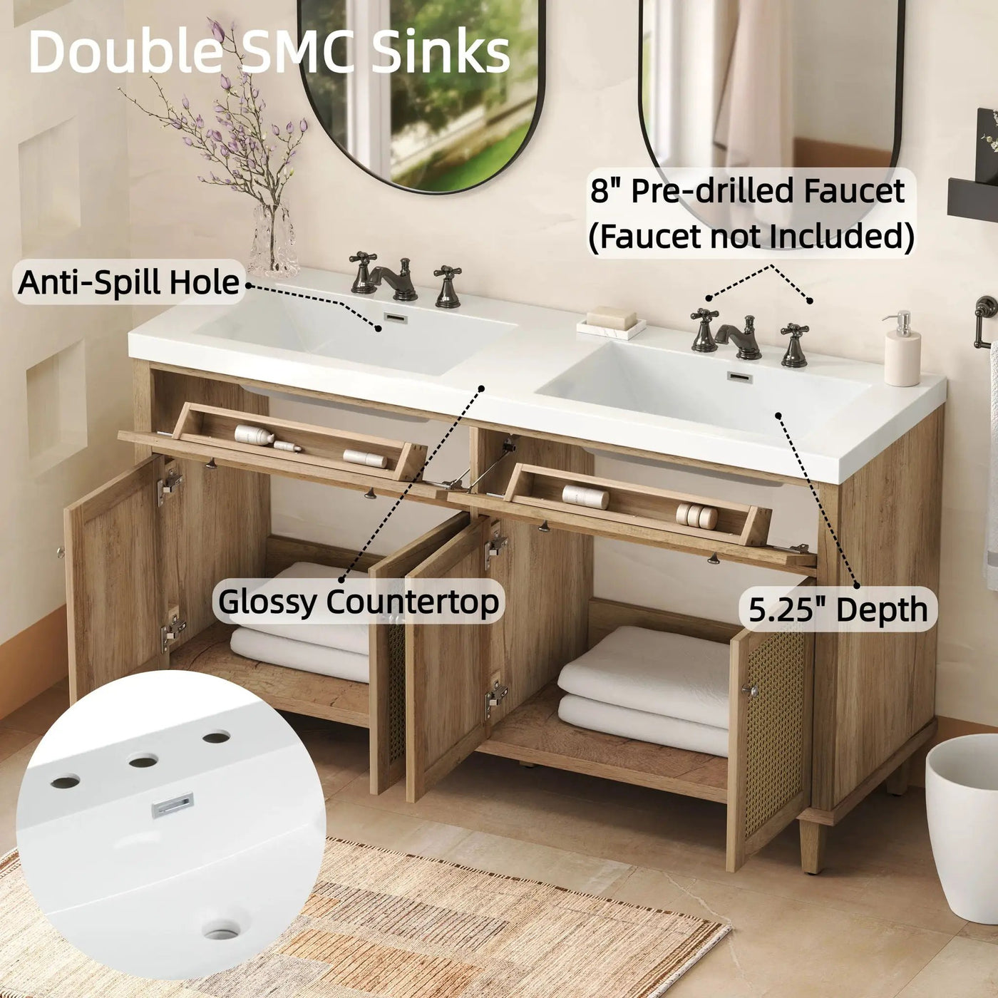 Bathroom Vanity With Double Sink, Large Storage Space by HouseOfZazla