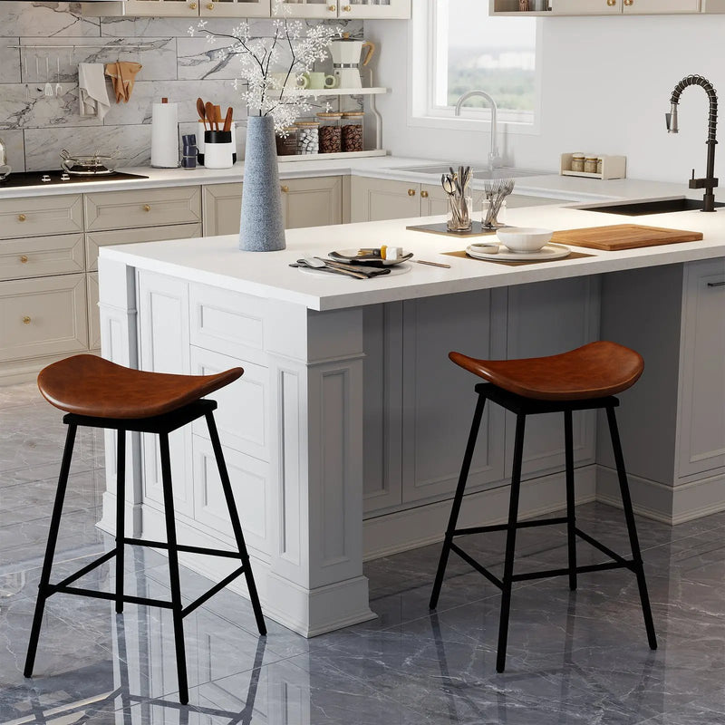Set of 2 Swivel Barstools Faux Leather Upholstered Backless with Footrest by DirectDeals