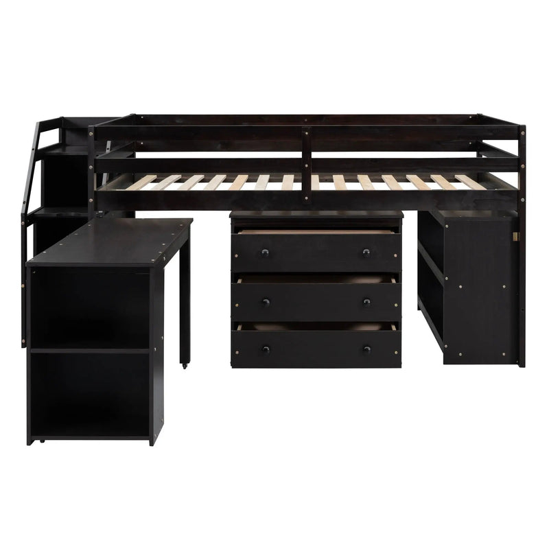 Loft Bed With Retractable Writing Desk And 3 Drawers With Storage Stairs And Shelves by HouseOfZazla
