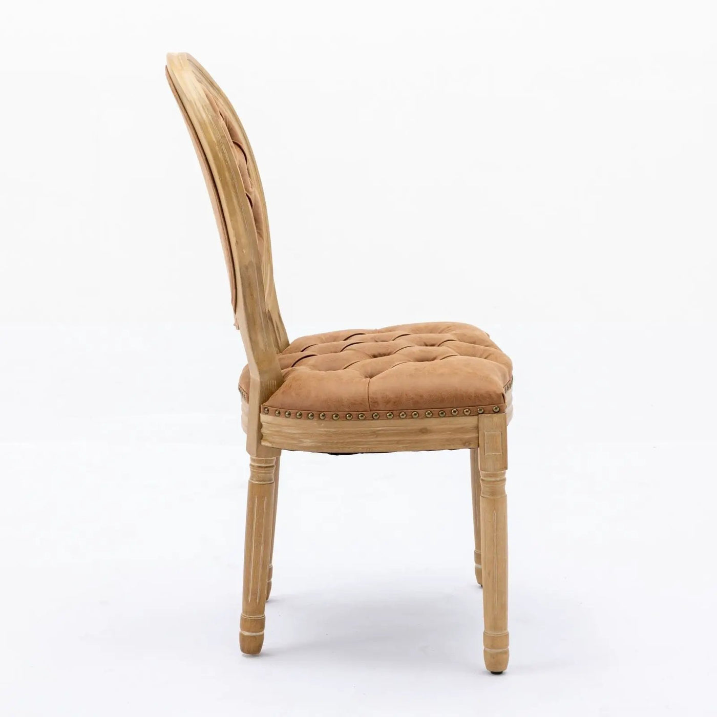 French Style Solid Wood Frame Antique Painting, Hand-Pulled Buckle Decoration Artificial Dining Chair With Nailhead Trim, Wood Legs by Unique Piece Furniture