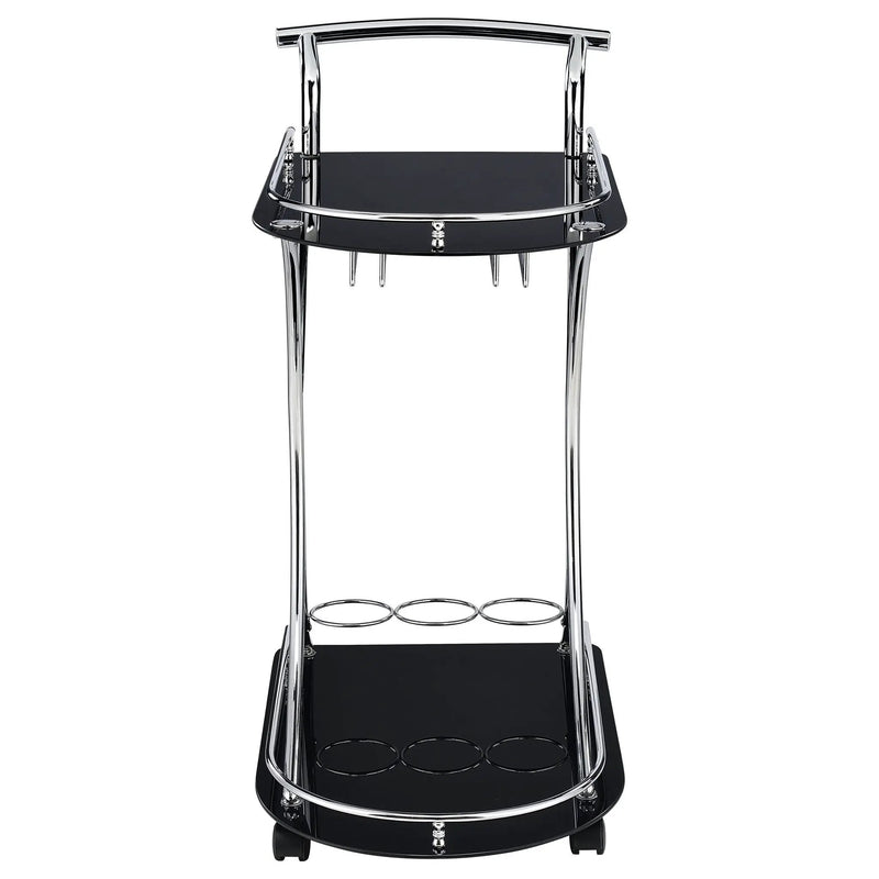 Elfman 2-tier Glass Shelf Metal Bar Cart Black and Chrome by Unique Piece Furniture