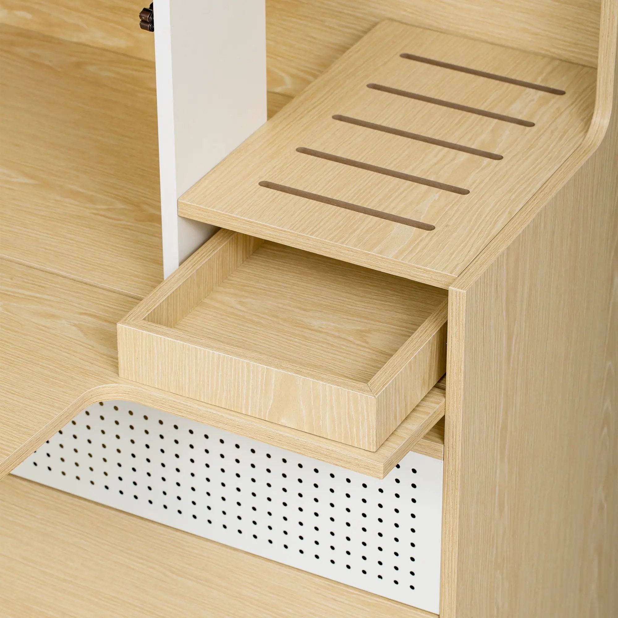 Furniture Style Multi Use Natural Cat Litter Box House With Flip Down Door - Natural by HouseOfZazla