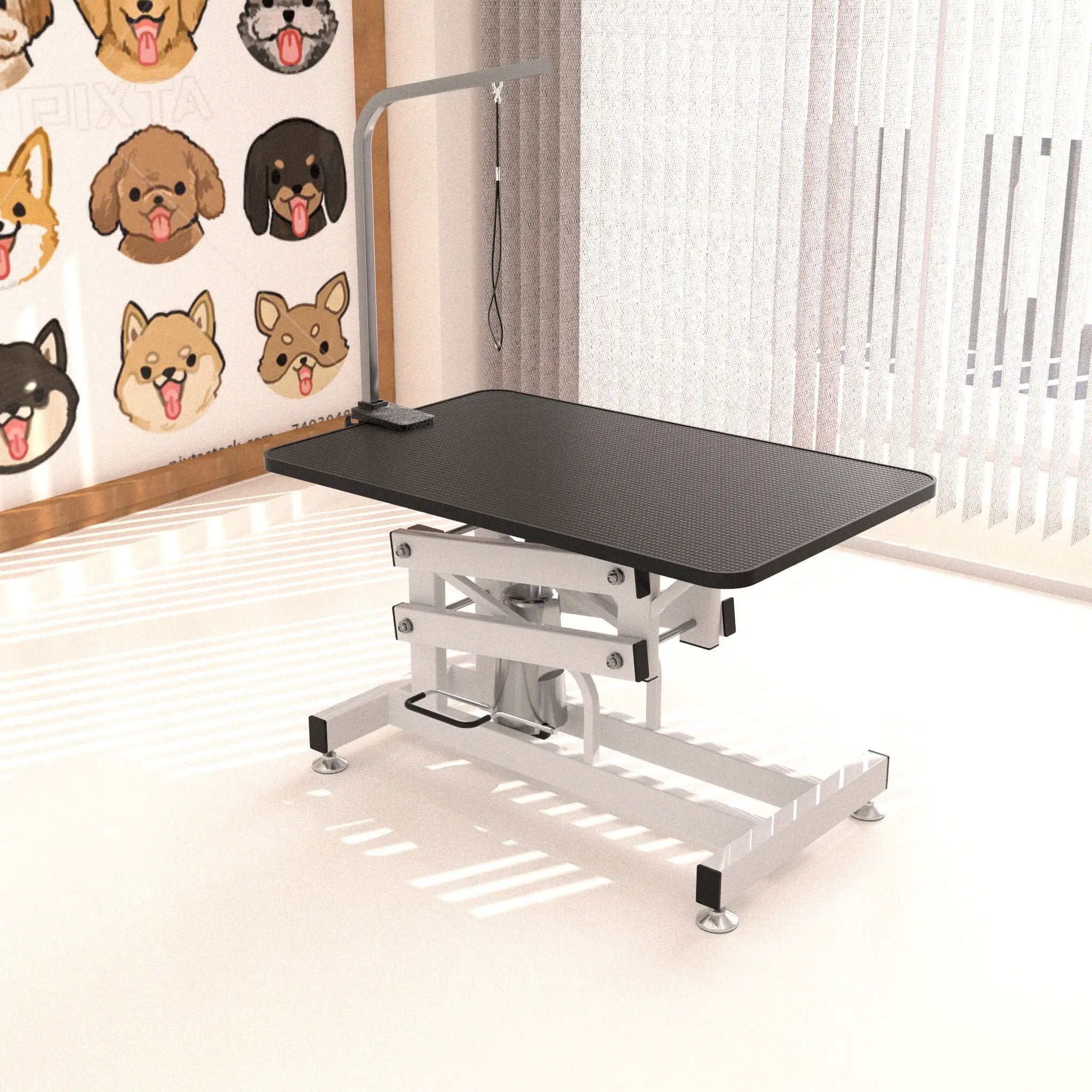 Hydraulic Dog Pet Grooming Table Heavy Duty Big Size Z-Lift Pet Grooming Table - Black / White by HouseOfZazla