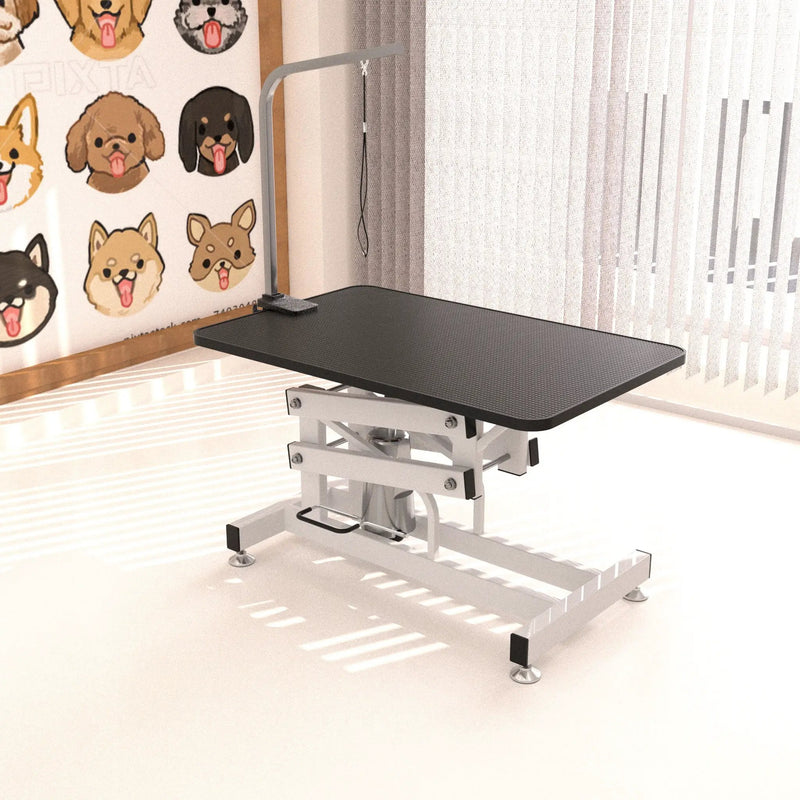 Hydraulic Dog Pet Grooming Table Heavy Duty Big Size Z-Lift Pet Grooming Table - Black / White by HouseOfZazla