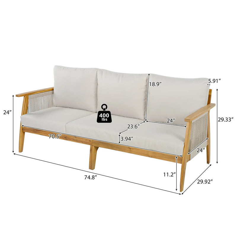 Outdoor Acacia Wood and Rope 3 Seater Patio Sofa by HouseOfZazla