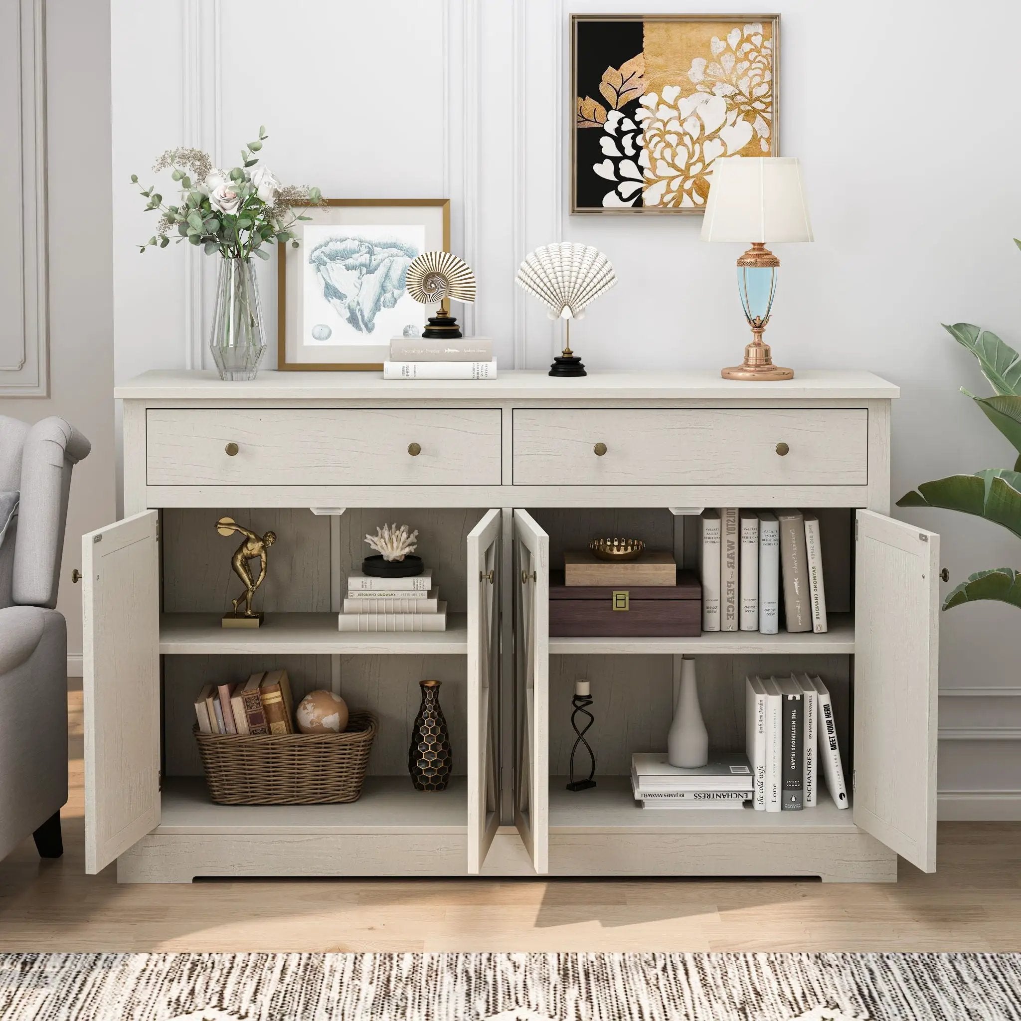 Vintage Sideboard With 2 Drawers And Four Doors For Living Room by HouseOfZazla