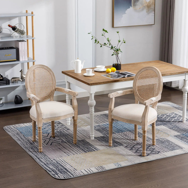 French Vintage Upholstered Fabric Dining Armchair (Set of 2) - Beige by Unique Piece Furniture