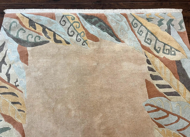 Modern Tibetan Rug 7x10, Soft Wool, Tufenkian Style Carpet, Tibet Nepali Rug, Open Field, Handmade Wool Rug by Jewel Rugs
