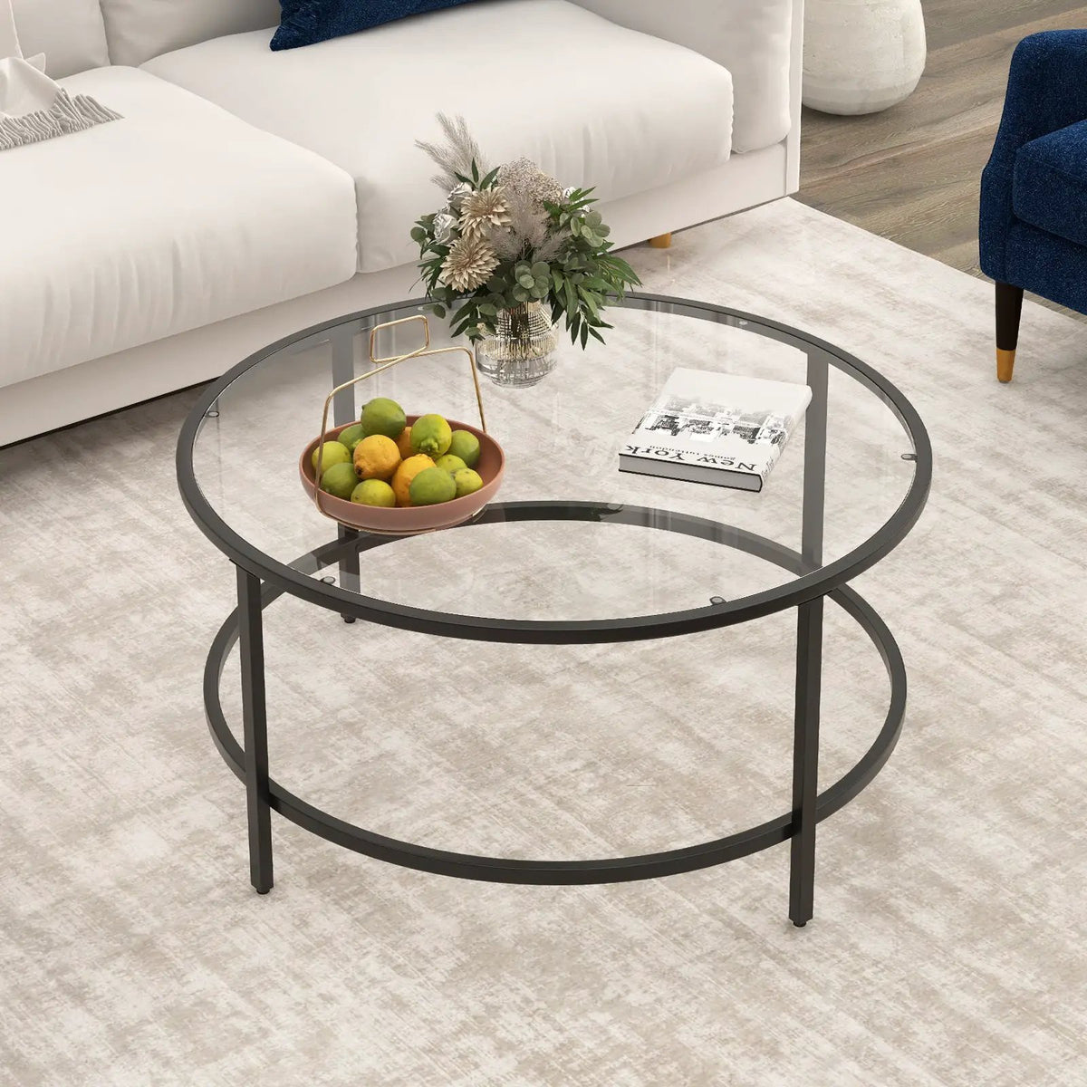 36 Inch Round Coffee Table with Tempered Glass Tabletop, photo 2 of 16