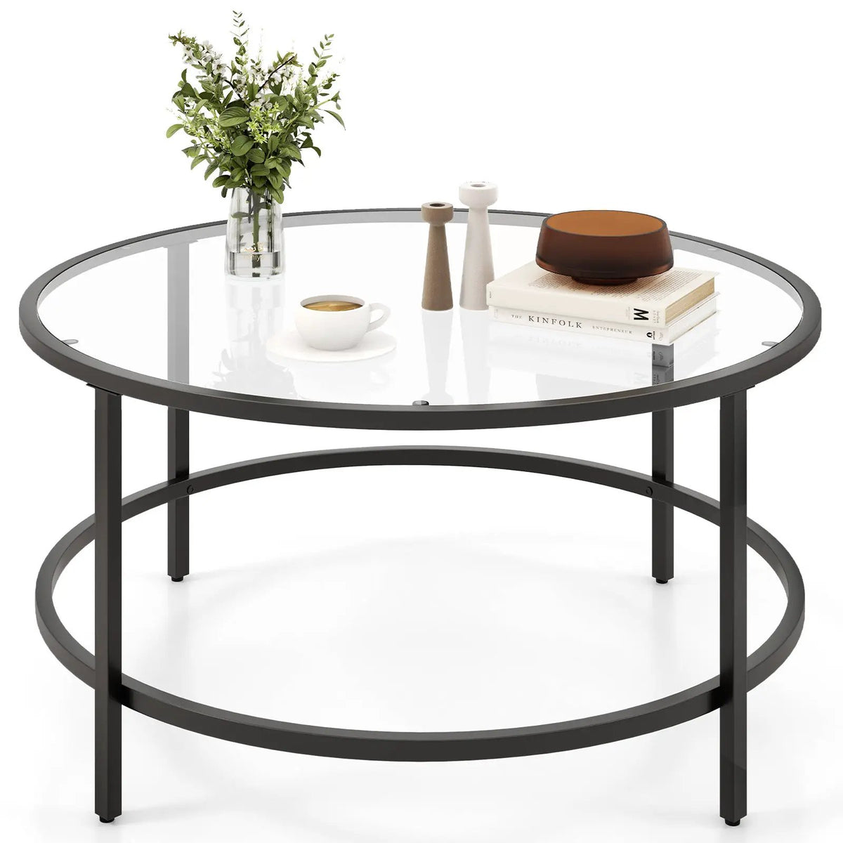 36 Inch Round Coffee Table with Tempered Glass Tabletop, photo 8 of 16