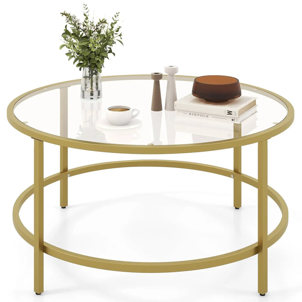36 Inch Round Coffee Table with Tempered Glass Tabletop, photo 7 of 16