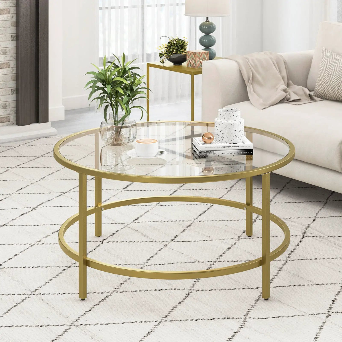 36 Inch Round Coffee Table with Tempered Glass Tabletop, photo 11 of 16