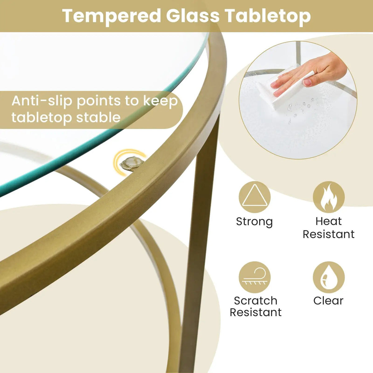 36 Inch Round Coffee Table with Tempered Glass Tabletop, photo 15 of 16