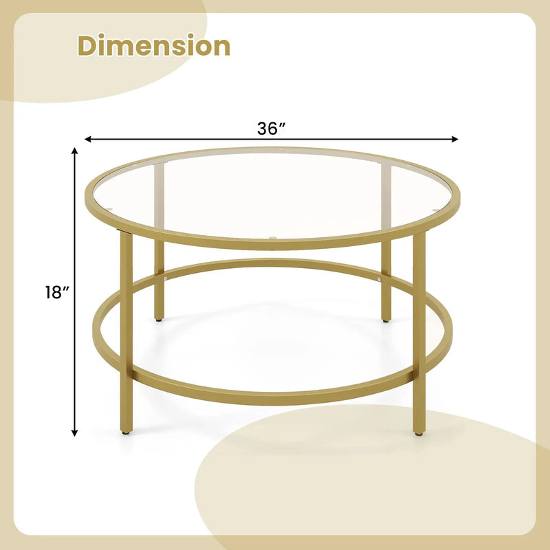 36 Inch Round Coffee Table with Tempered Glass Tabletop by DirectDeals