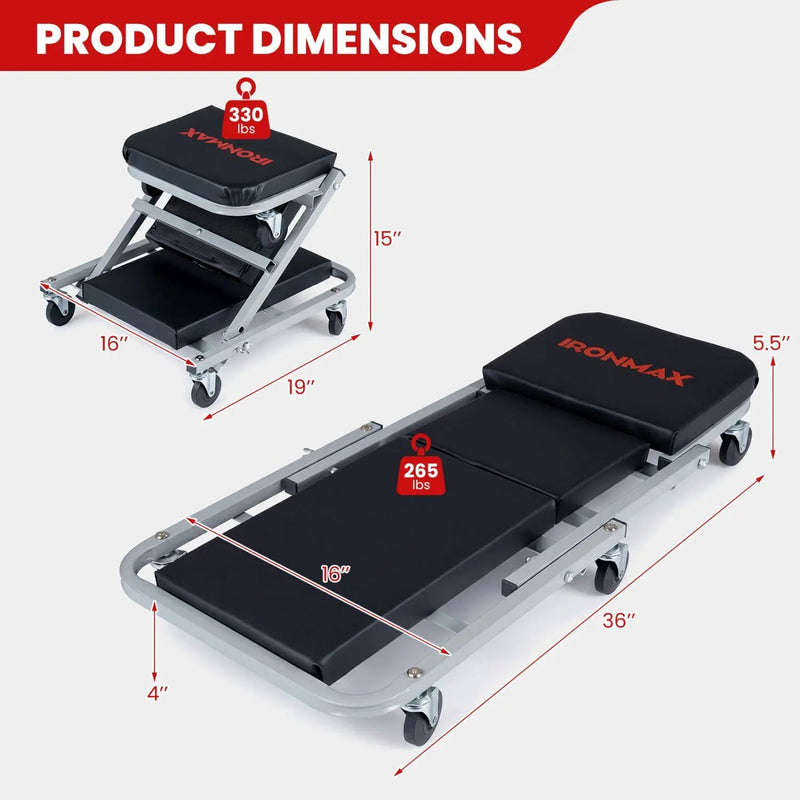 2-in-1 Mechanic Creeper and Z-Seat with 6 Swivel Casters by DirectDeals