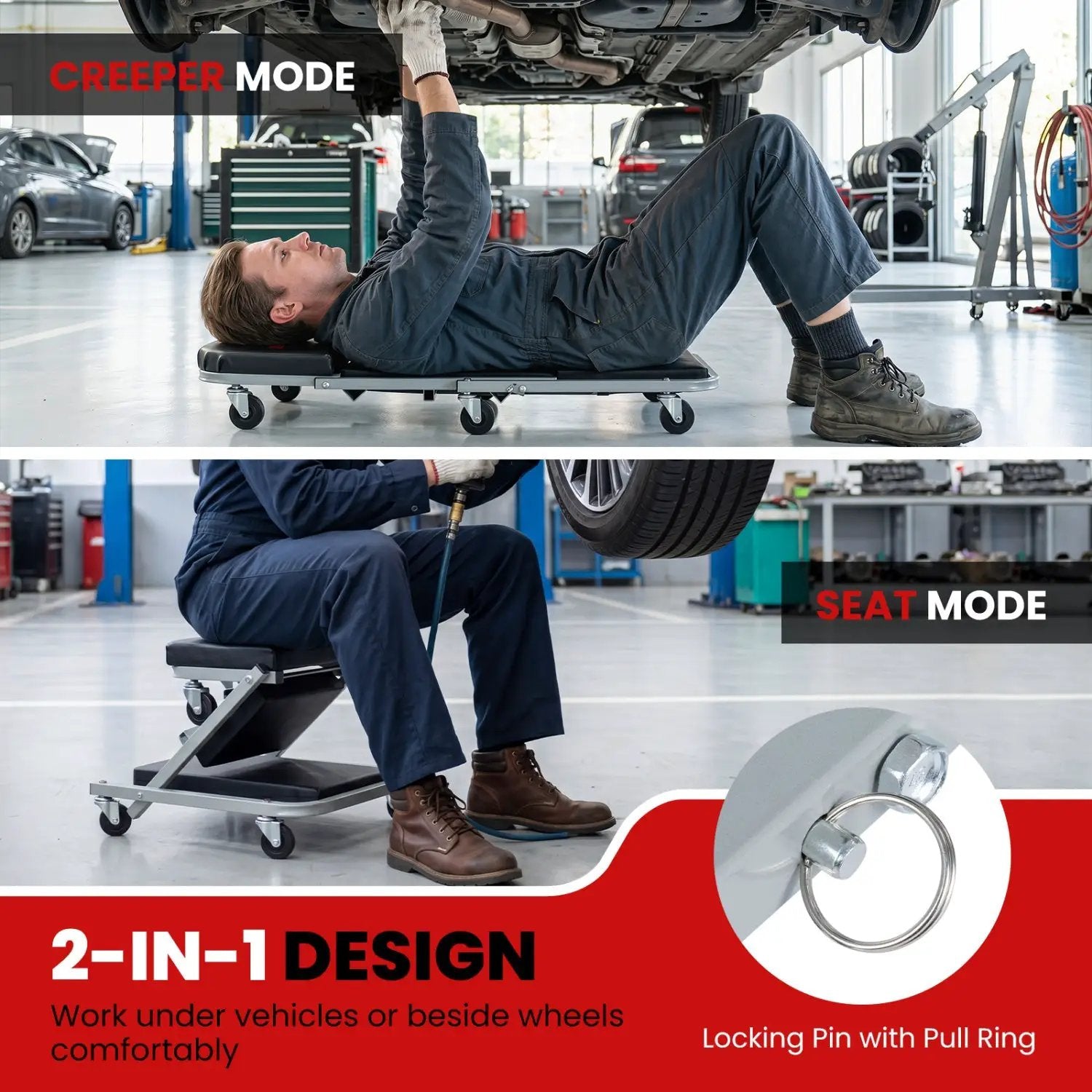 2-in-1 Mechanic Creeper and Z-Seat with 6 Swivel Casters by DirectDeals
