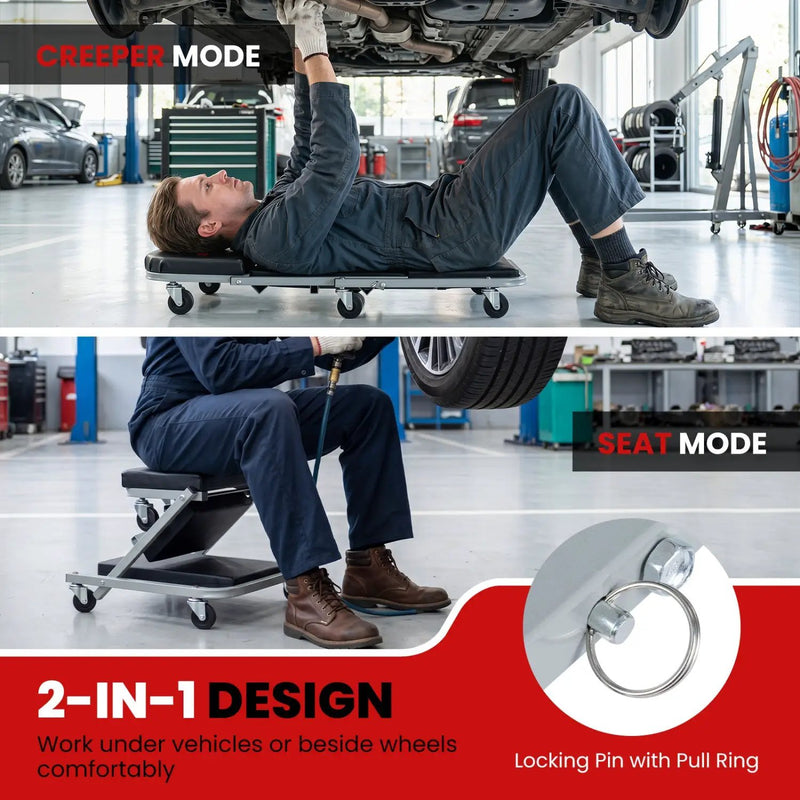 2-in-1 Mechanic Creeper and Z-Seat with 6 Swivel Casters by DirectDeals