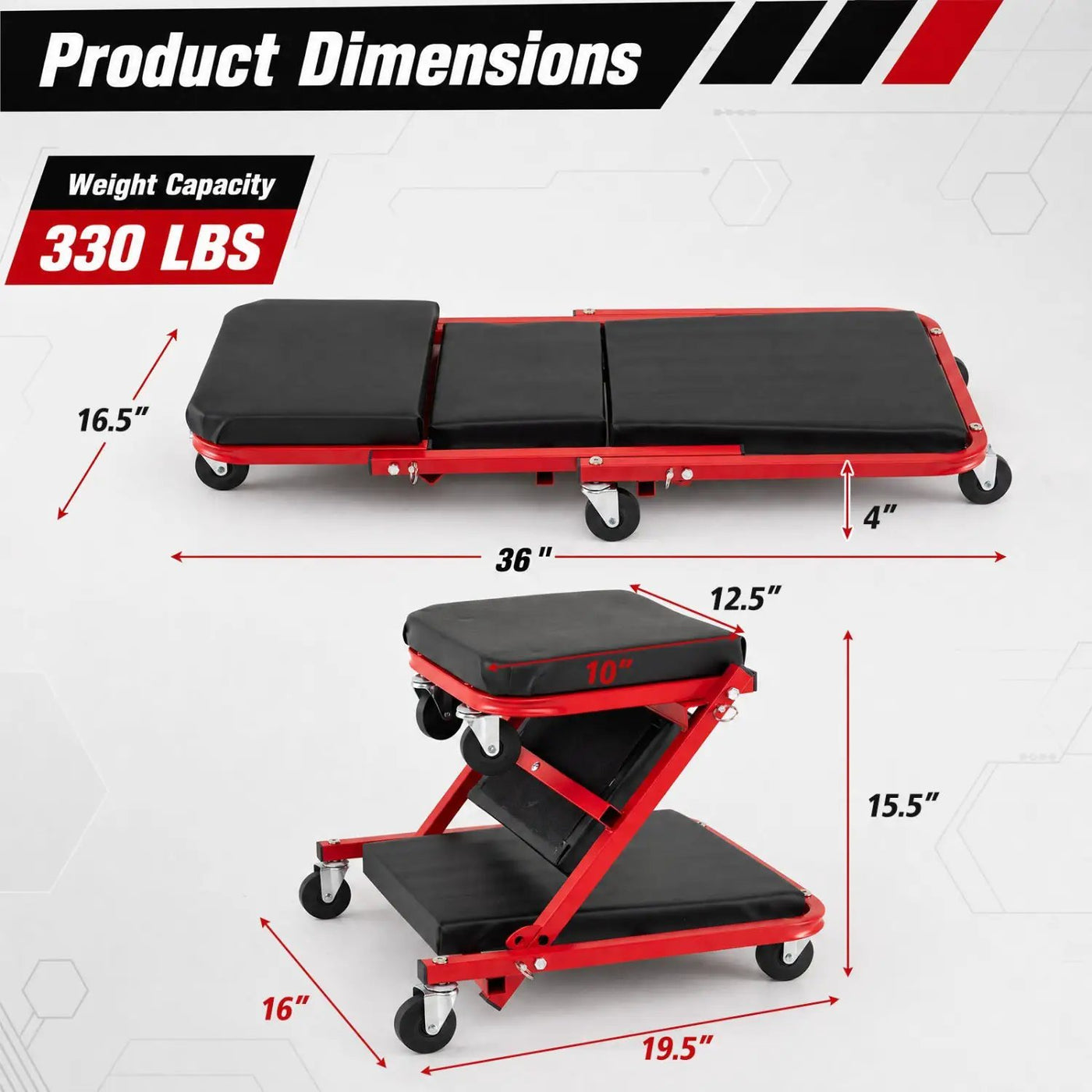 3-in-1 Folding Mechanic Creeper with 6 Wheels - 36 Inch by DirectDeals