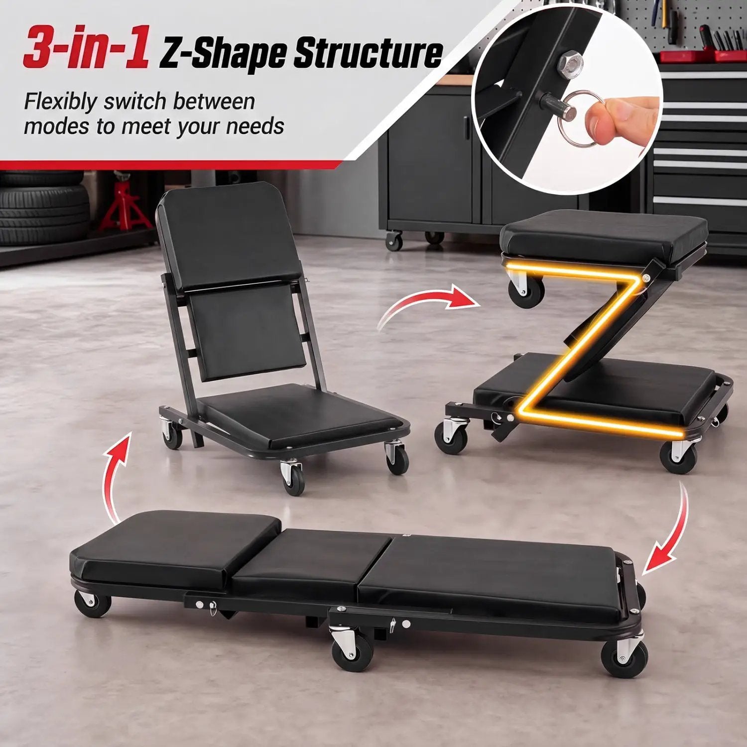 3-in-1 Folding Mechanic Creeper with 6 Wheels - 36 Inch by DirectDeals