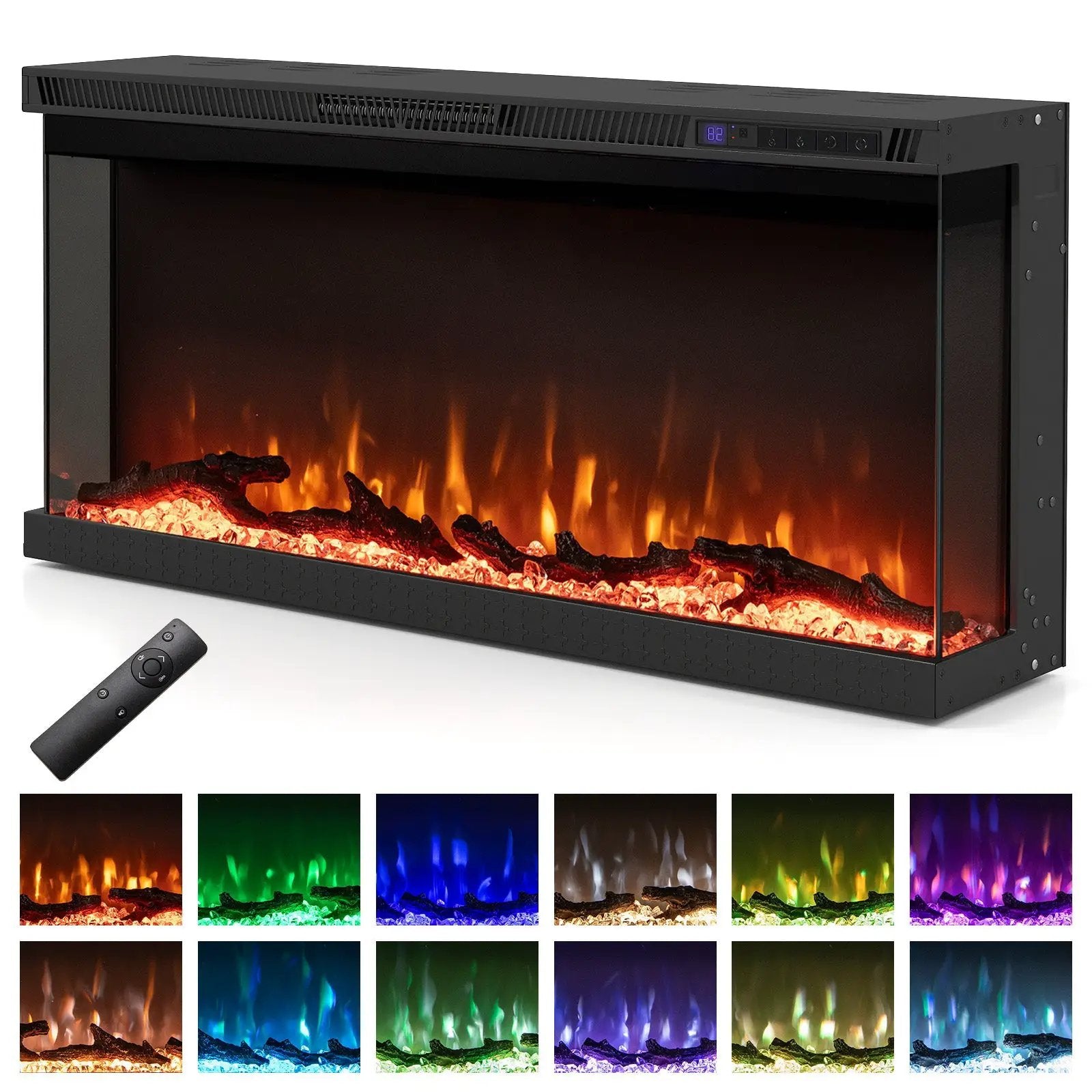36/40/50/60 Inch Wide 3-Sided Electric Fireplace Insert with Remote Control and 12 Flame Colors by DirectDeals