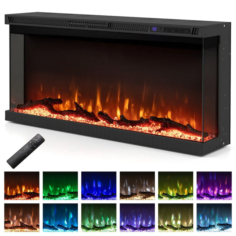 36/40/50/60 Inch Wide 3-Sided Electric Fireplace Insert with Remote Control and 12 Flame Colors by DirectDeals