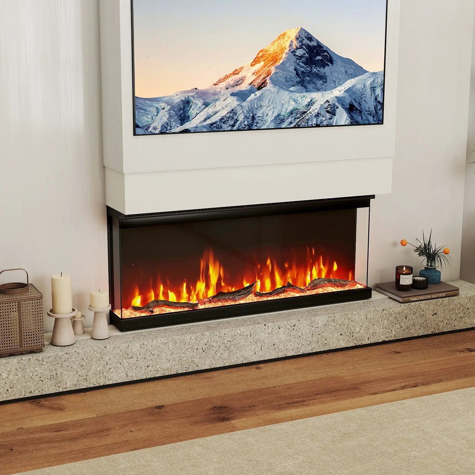36/40/50/60 Inch Wide 3-Sided Electric Fireplace Insert with Remote Control and 12 Flame Colors by DirectDeals
