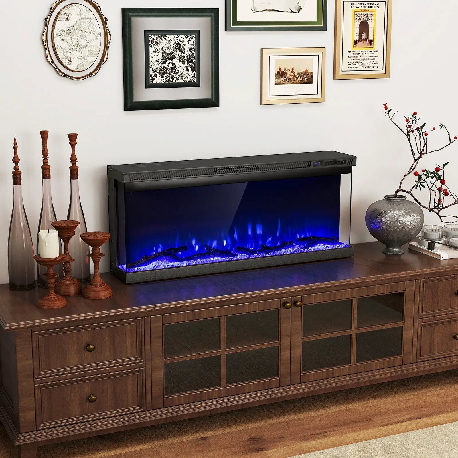 36/40/50/60 Inch Wide 3-Sided Electric Fireplace Insert with Remote Control and 12 Flame Colors by DirectDeals
