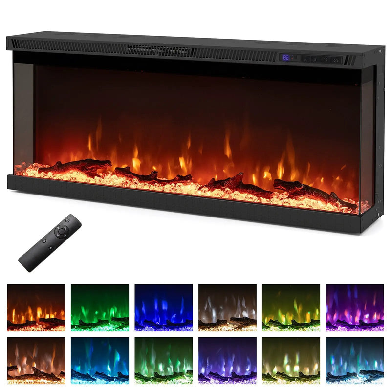 36/40/50/60 Inch Wide 3-Sided Electric Fireplace Insert with Remote Control and 12 Flame Colors by DirectDeals
