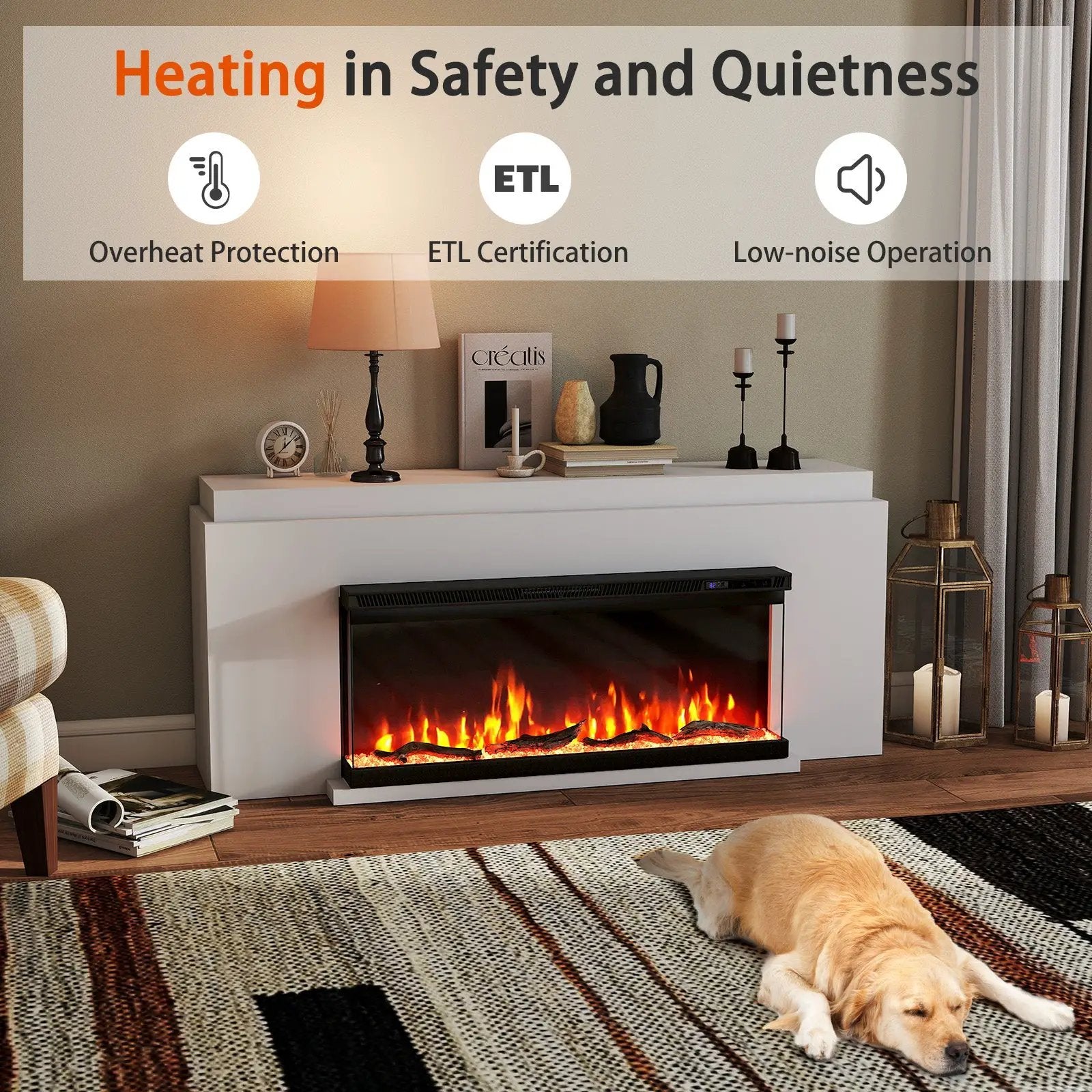 36/40/50/60 Inch Wide 3-Sided Electric Fireplace Insert with Remote Control and 12 Flame Colors by DirectDeals