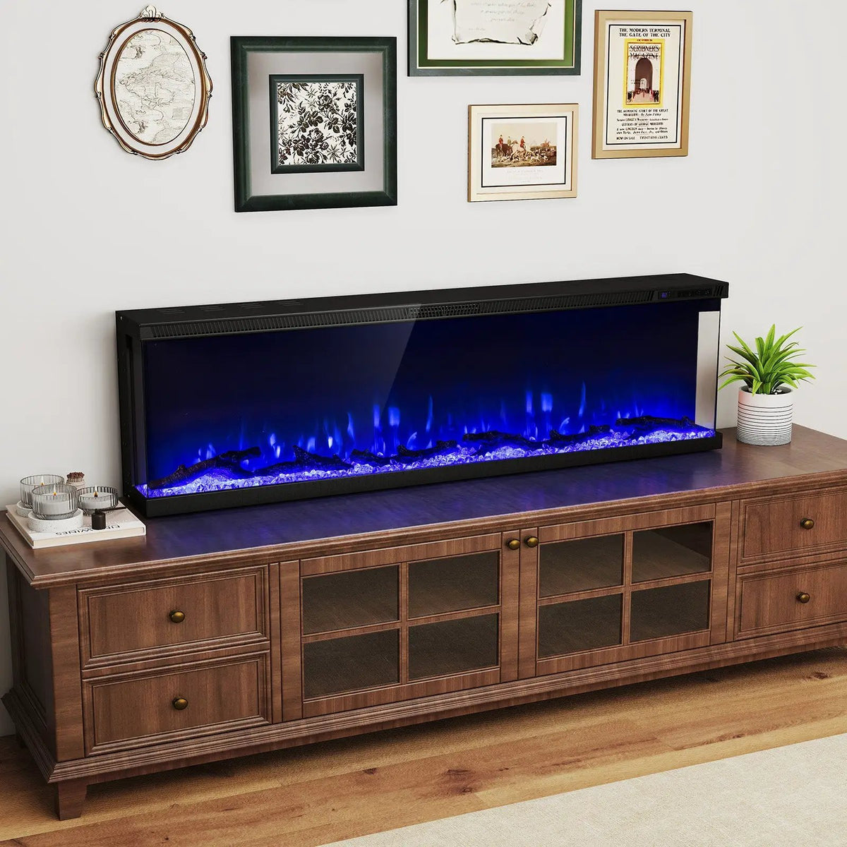 36/40/50/60 Inch Wide 3-Sided Electric Fireplace Insert with Remote Control and 12 Flame Colors, photo 8 of 32