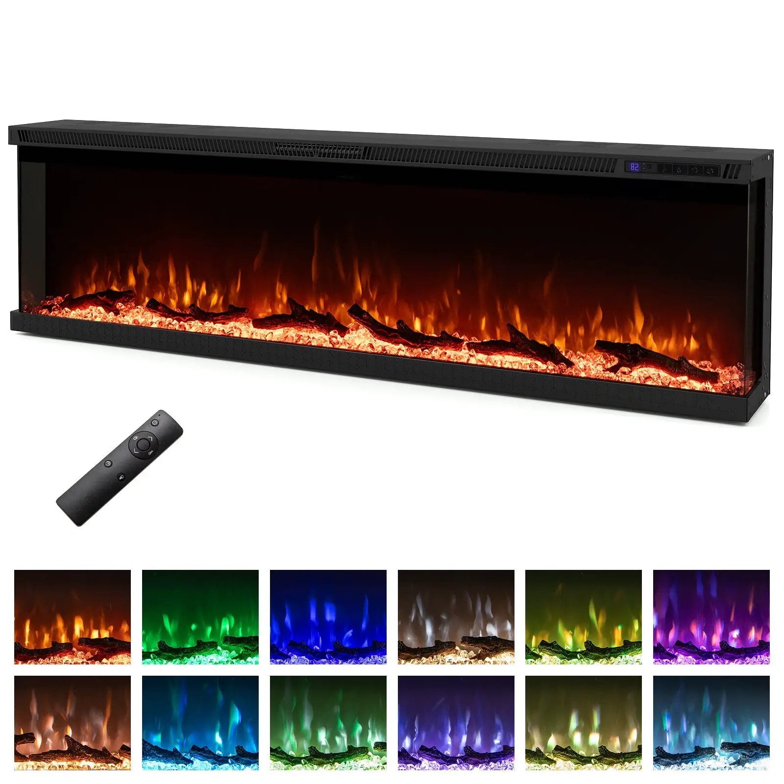 36/40/50/60 Inch Wide 3-Sided Electric Fireplace Insert with Remote Control and 12 Flame Colors by DirectDeals