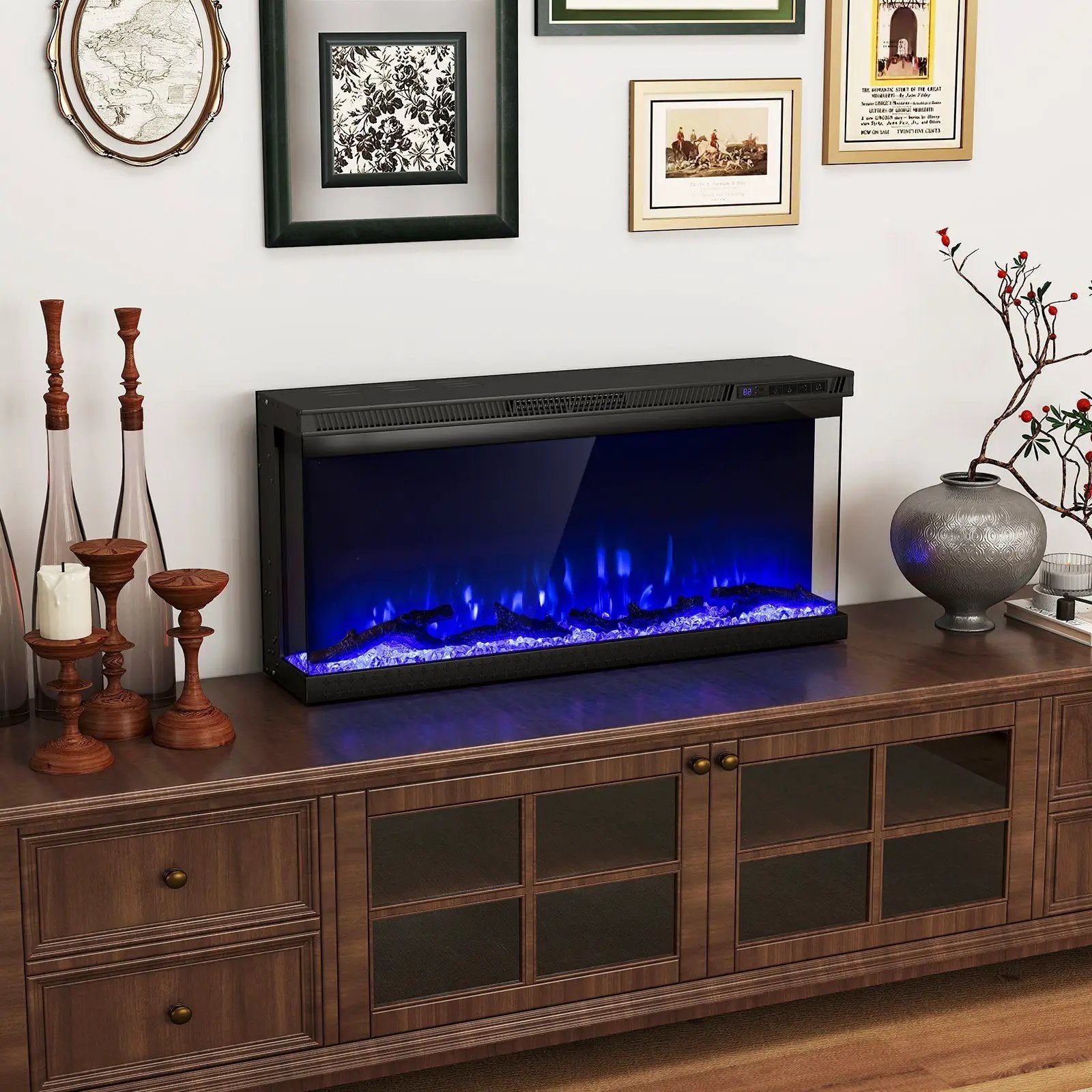 36/40/50/60 Inch Wide 3-Sided Electric Fireplace Insert with Remote Control and 12 Flame Colors by DirectDeals