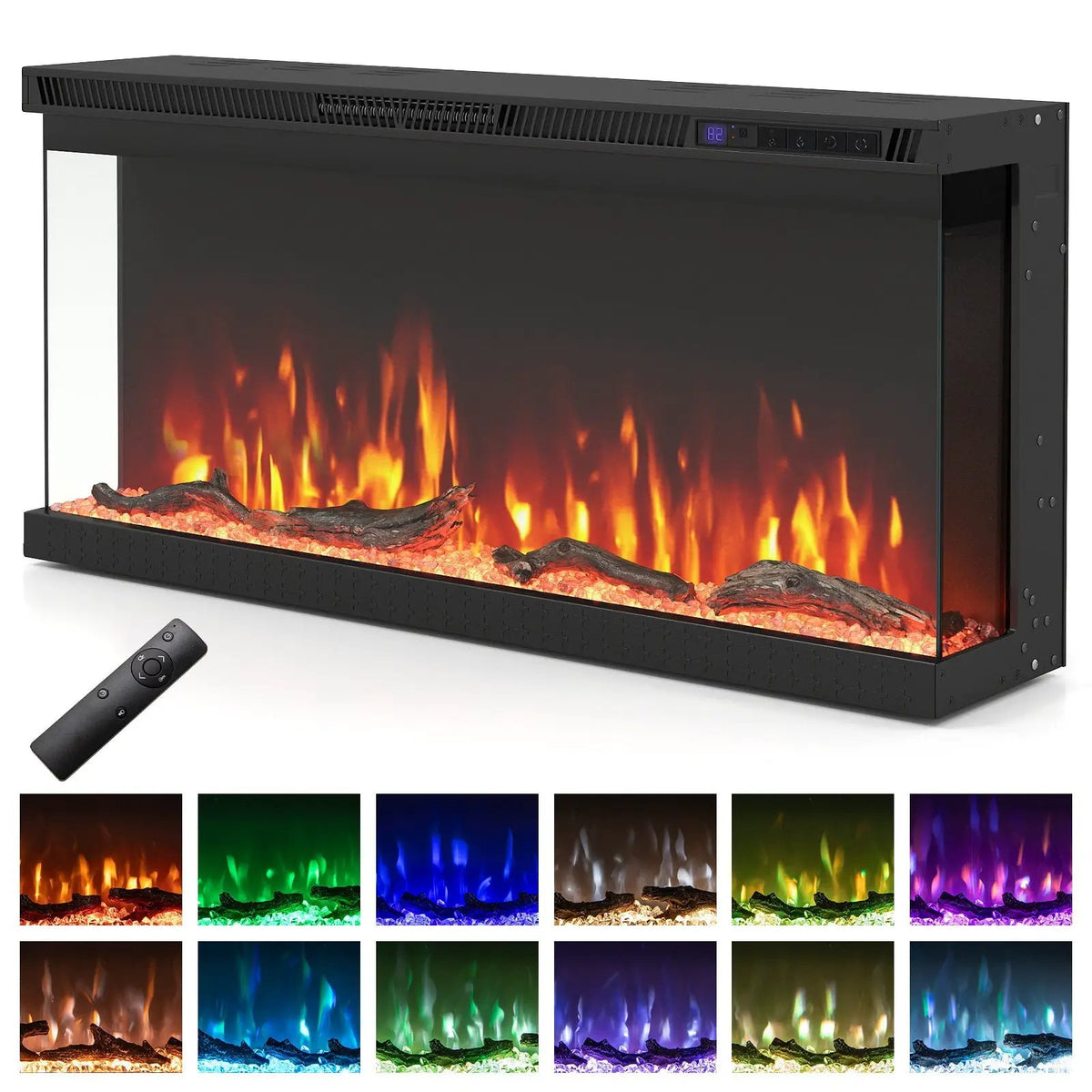 36/40/50/60 Inch Wide 3-Sided Electric Fireplace Insert with Remote Control and 12 Flame Colors, photo 9 of 32