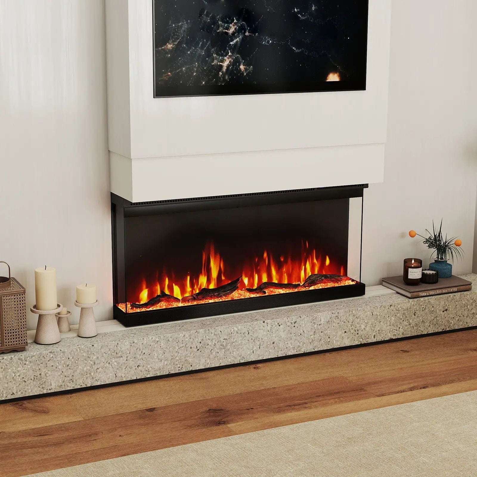36/40/50/60 Inch Wide 3-Sided Electric Fireplace Insert with Remote Control and 12 Flame Colors by DirectDeals