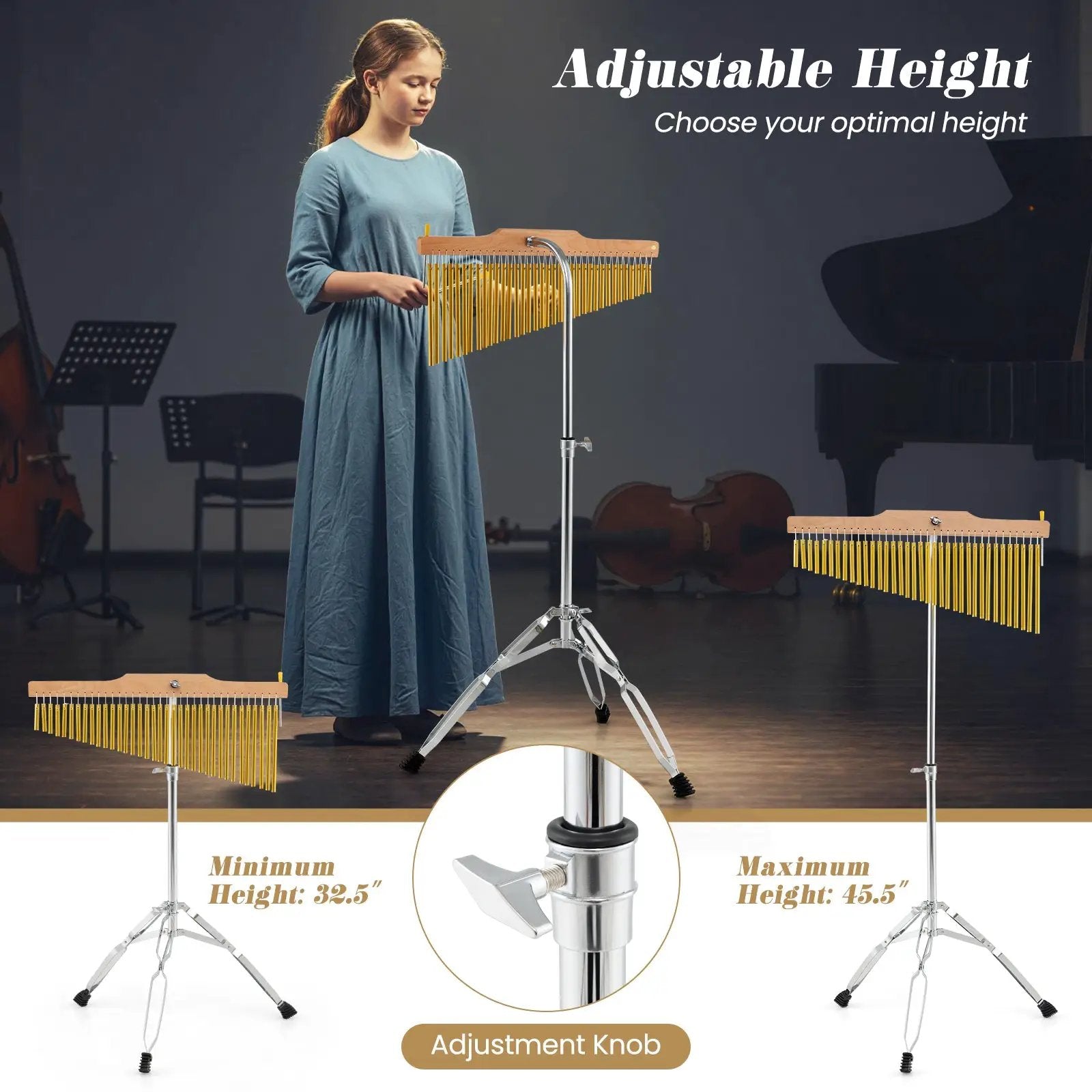 36-Bar Single-Row Chimes Percussion Instrument-Golden by DirectDeals