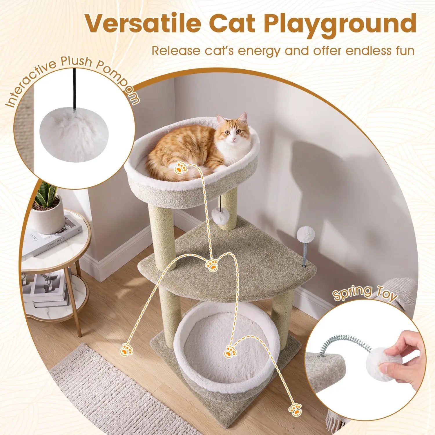 36" Cat Tree with Plush Perches & Scratching Posts by DirectDeals