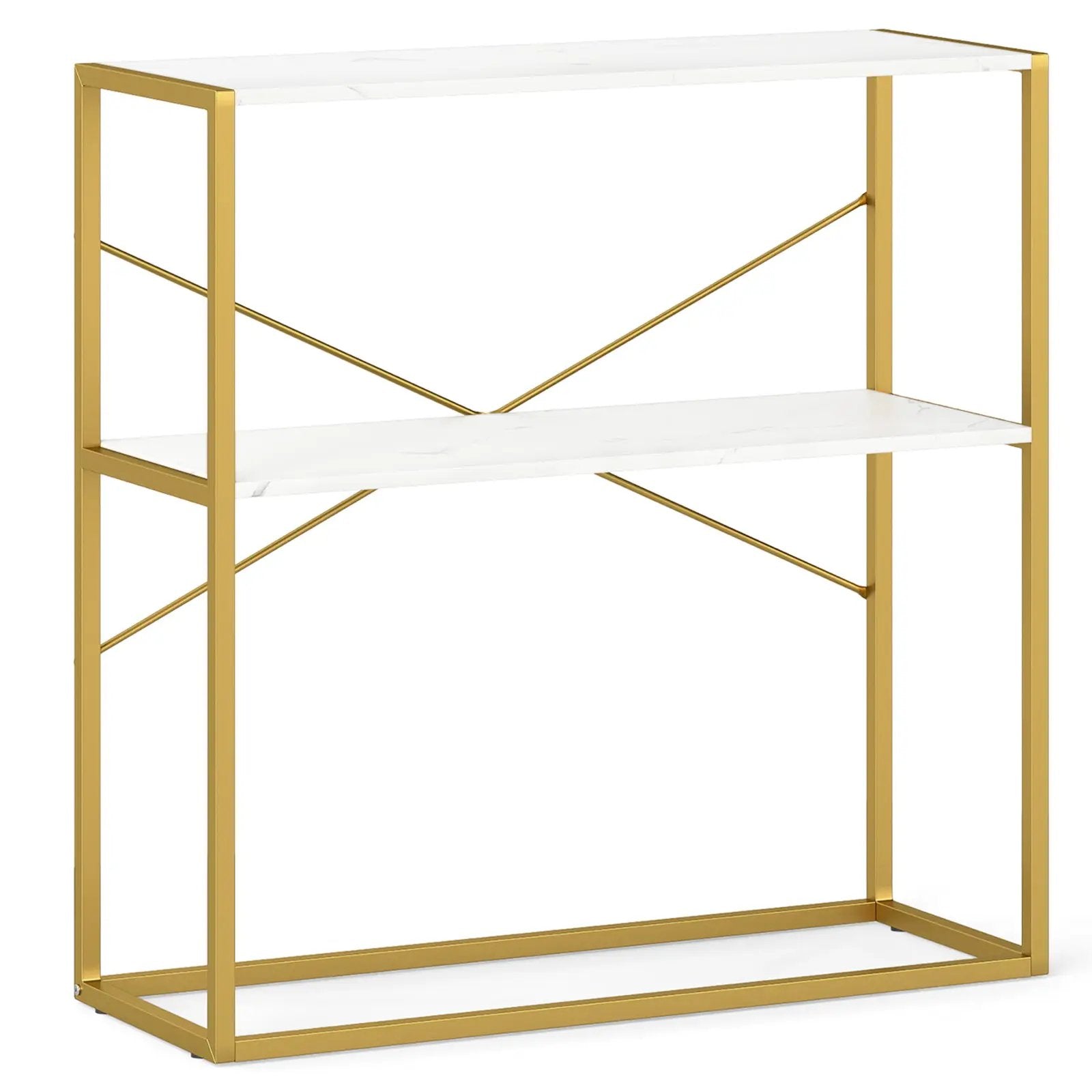 36" Console Table 2-Tier Entryway Table with Wooden Open Shelves and Metal Frame by DirectDeals