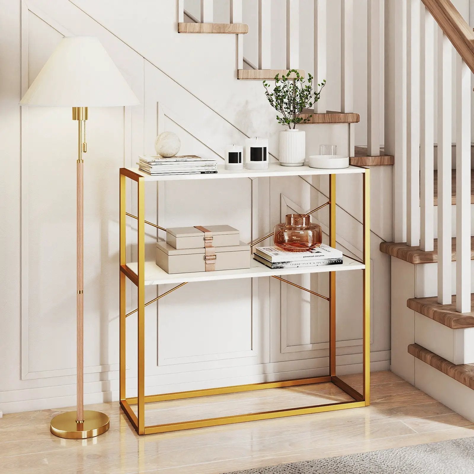36" Console Table 2-Tier Entryway Table with Wooden Open Shelves and Metal Frame by DirectDeals