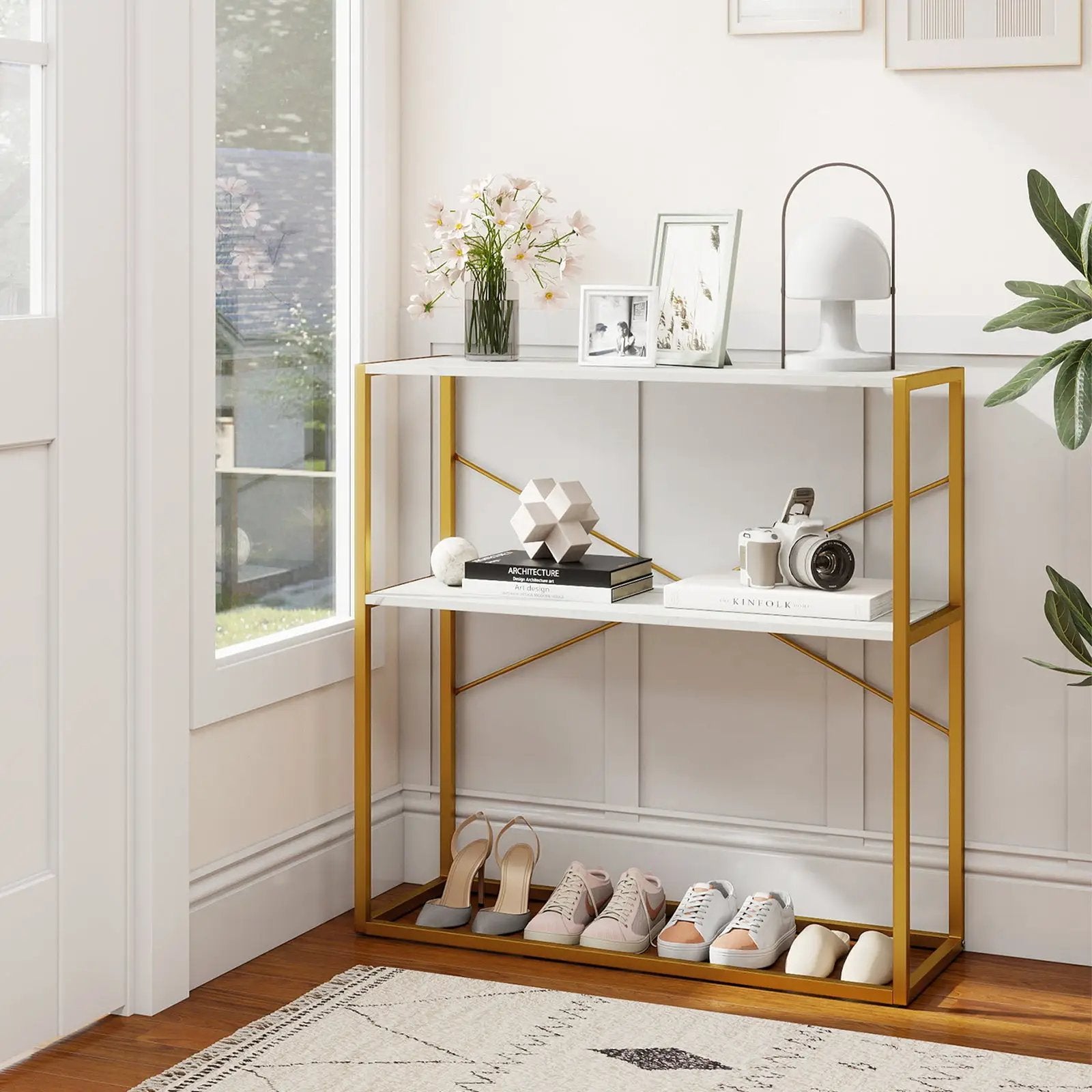 36" Console Table 2-Tier Entryway Table with Wooden Open Shelves and Metal Frame by DirectDeals