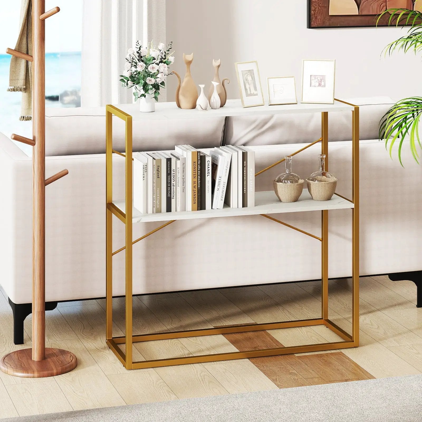 36" Console Table 2-Tier Entryway Table with Wooden Open Shelves and Metal Frame by DirectDeals